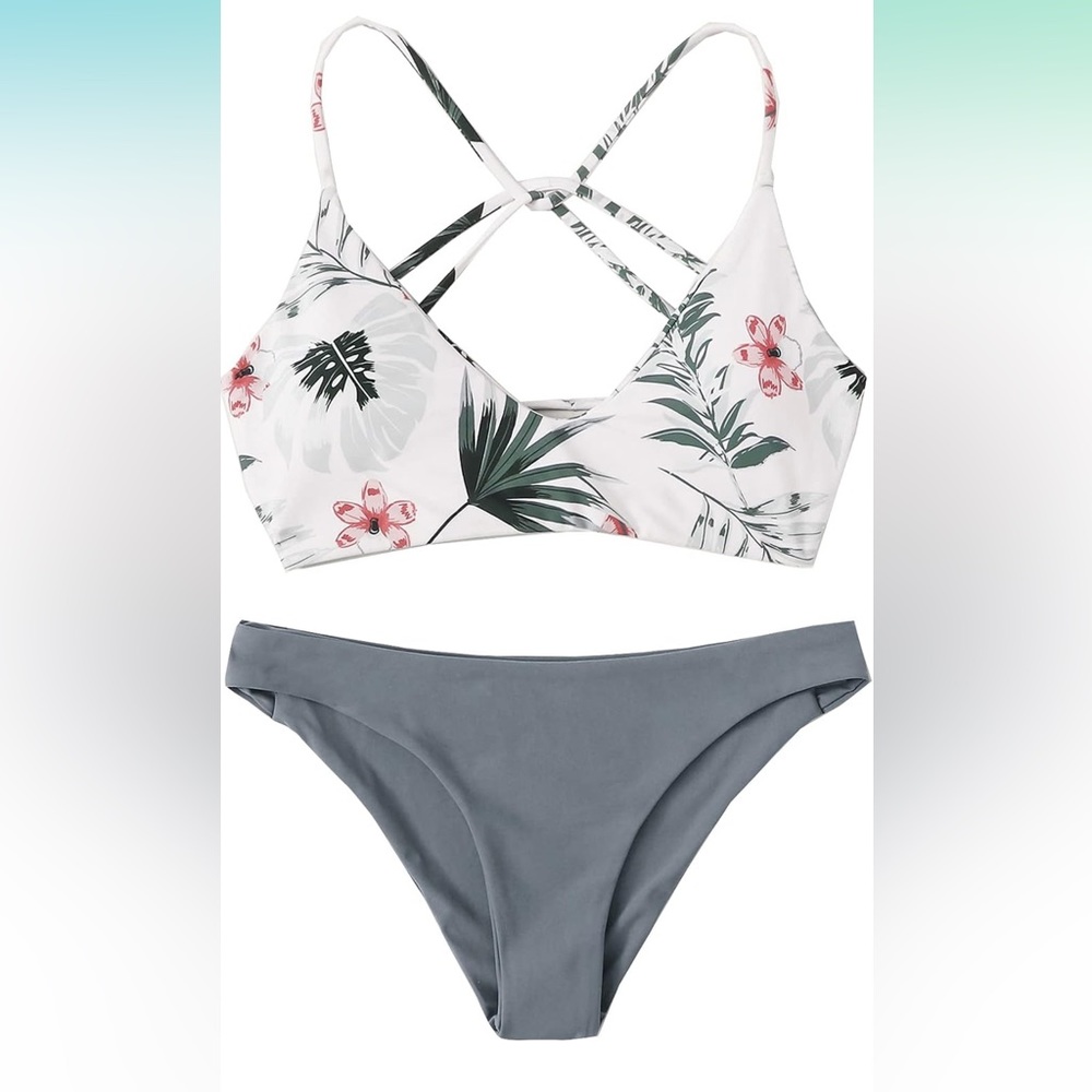 SweatyRocks Women's Sexy Floral Print Cross Back Bikini Set New